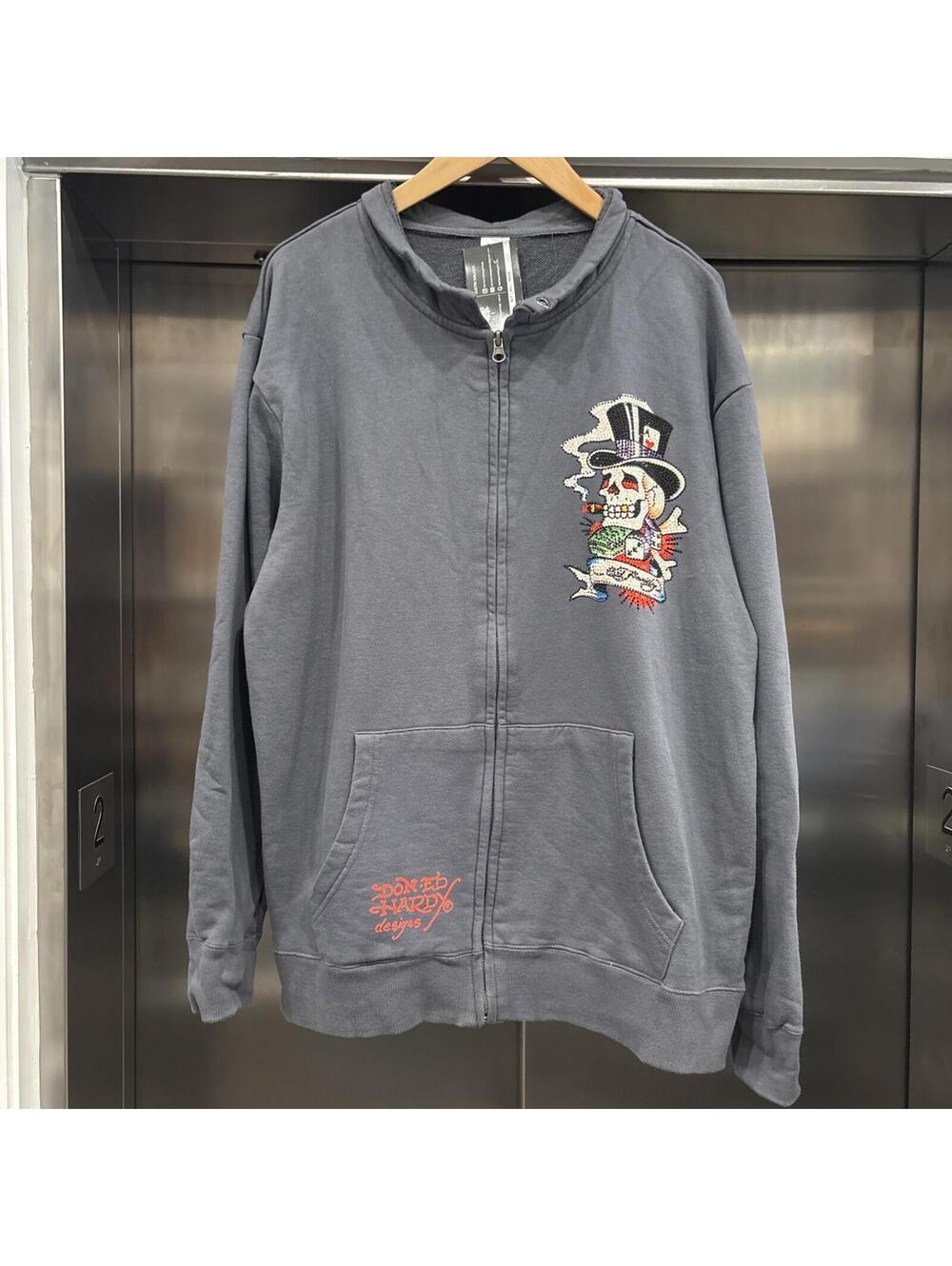 Ed Hardy Designs Grey Hoodless Zip Up Jacket Mens Size XL